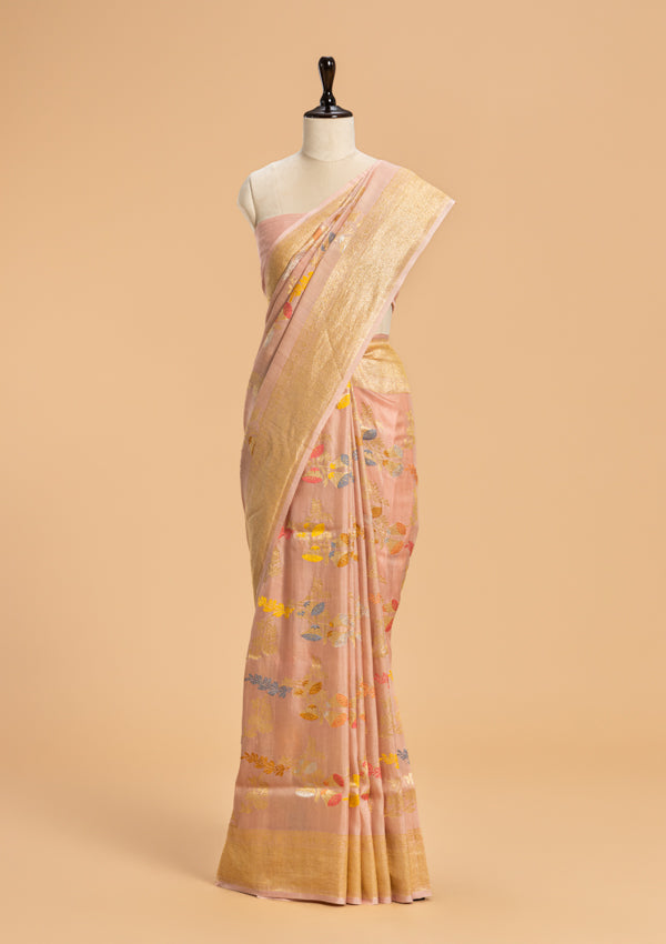 Light Pink Kadwa Jaal Georgette Tussar Saree