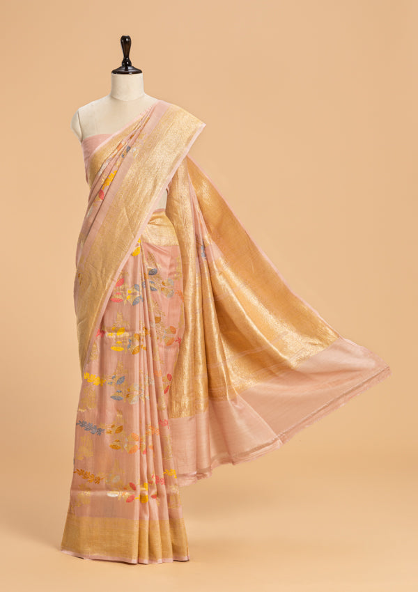 Light Pink Kadwa Jaal Georgette Tussar Saree