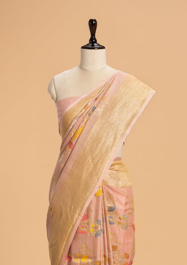 Light Pink Kadwa Jaal Georgette Tussar Saree