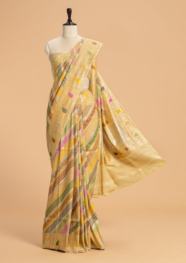Beige Rangkat Georgette Tussar Saree