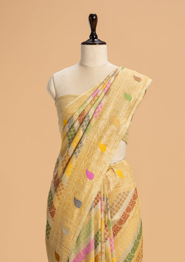 Beige Rangkat Georgette Tussar Saree
