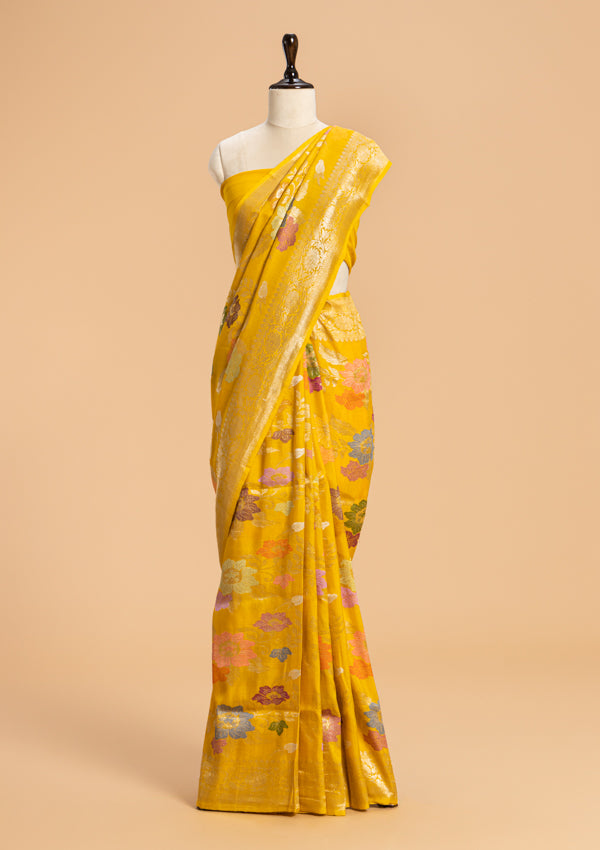 Yellow Kadwa Jaal Georgette Tussar Saree