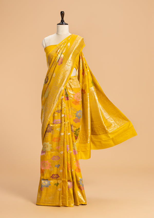 Yellow Kadwa Jaal Georgette Tussar Saree