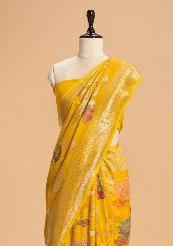 Yellow Kadwa Jaal Georgette Tussar Saree