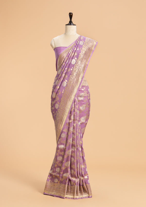 Lavender Kadwa Jaal Georgette Tussar Saree