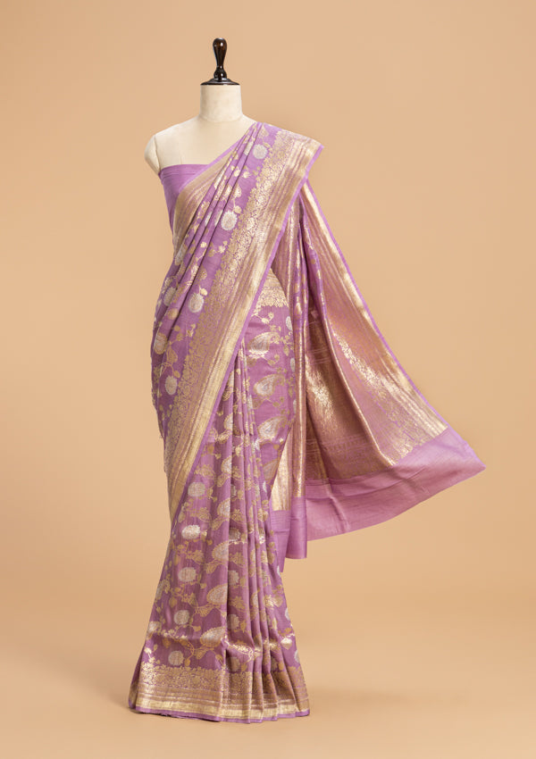 Lavender Kadwa Jaal Georgette Tussar Saree