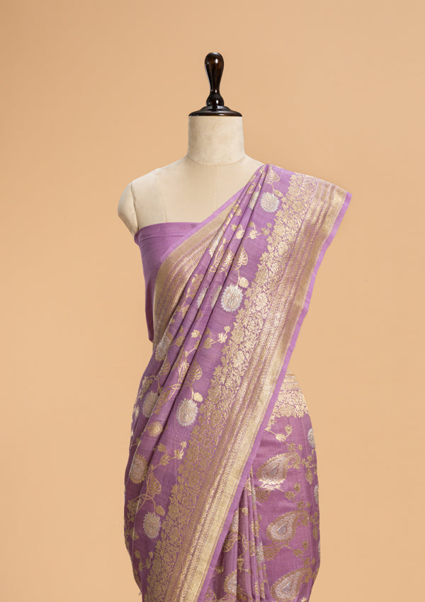 Lavender Kadwa Jaal Georgette Tussar Saree