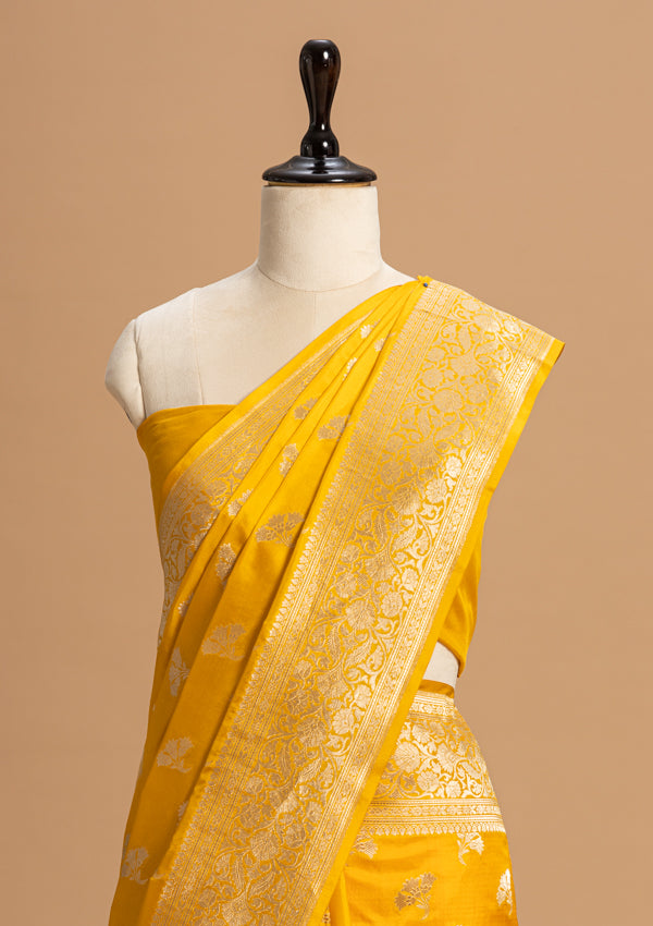 Mustard Yellow Jamdani Silk Saree