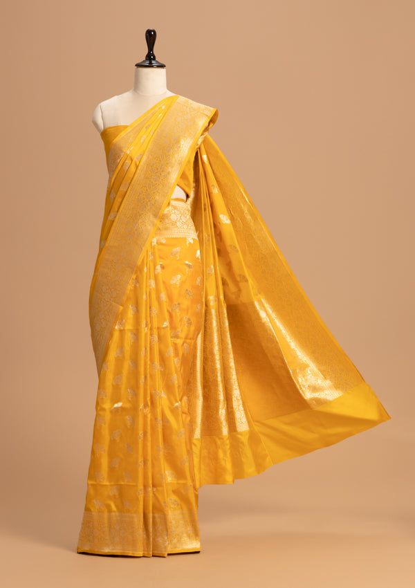 Mustard Yellow Jamdani Silk Saree