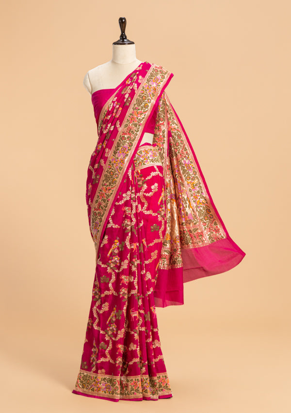 Rani Pink Meenakari Jaal Georgette Saree