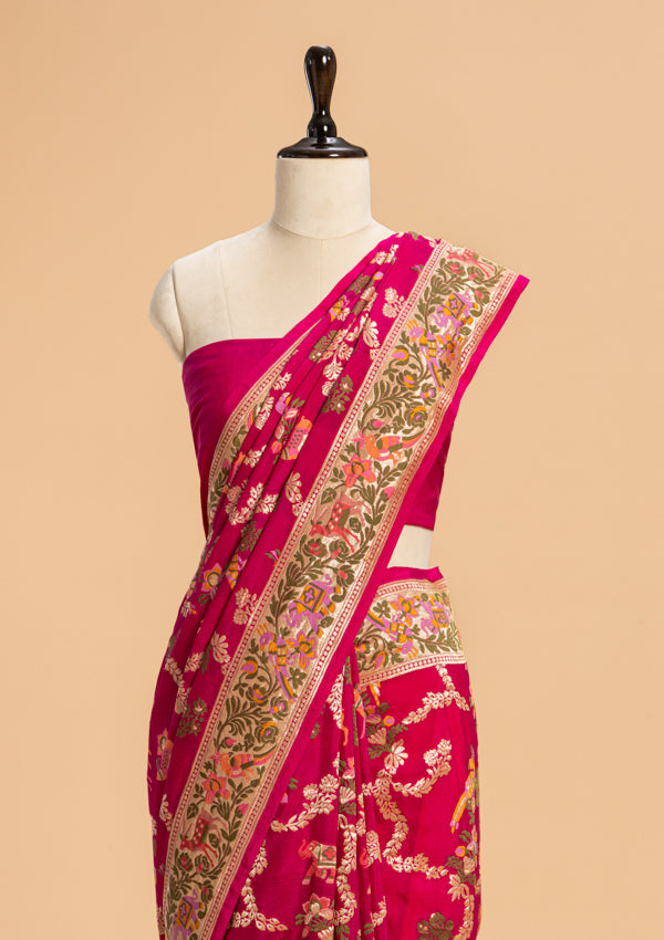 Rani Pink Meenakari Jaal Georgette Saree