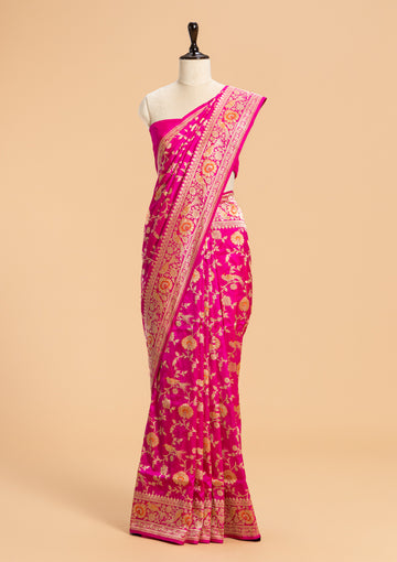 Rani Pink Kadwa Jaal Silk Saree