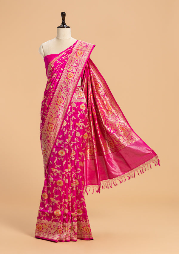Rani Pink Kadwa Jaal Silk Saree