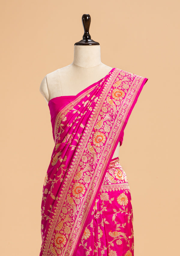Rani Pink Kadwa Jaal Silk Saree