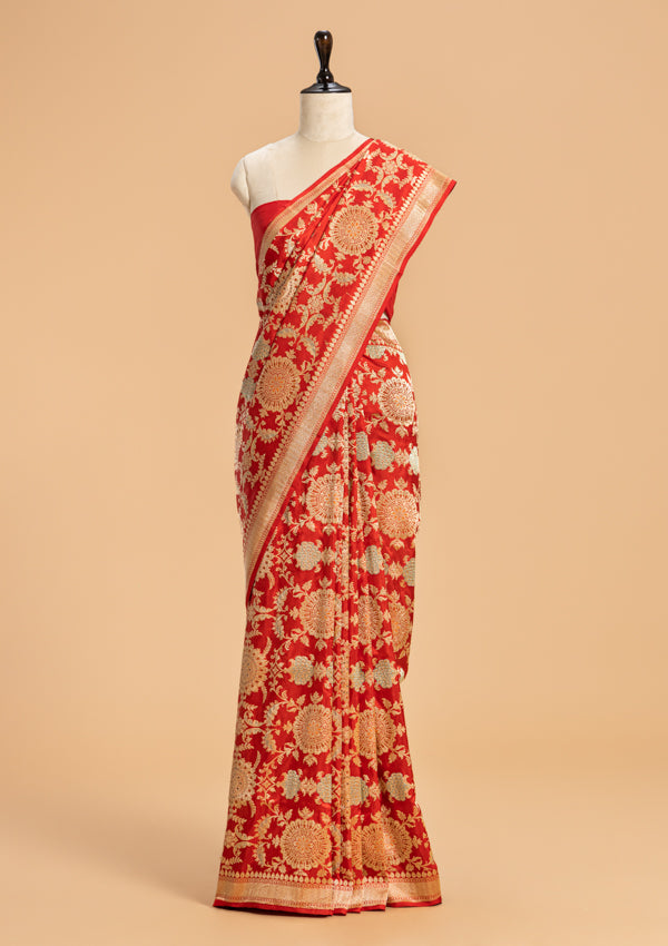 Red Kadwa Jaal Silk Saree