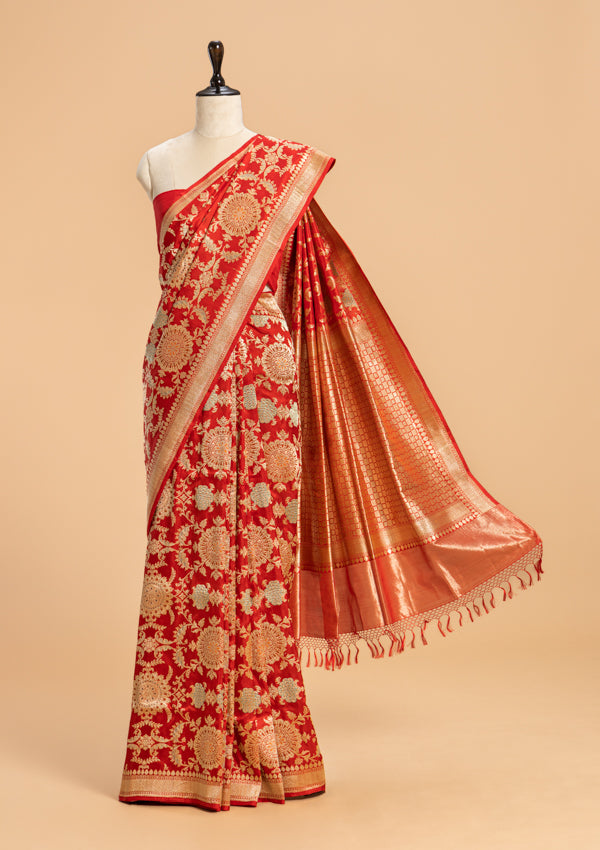 Red Kadwa Jaal Silk Saree