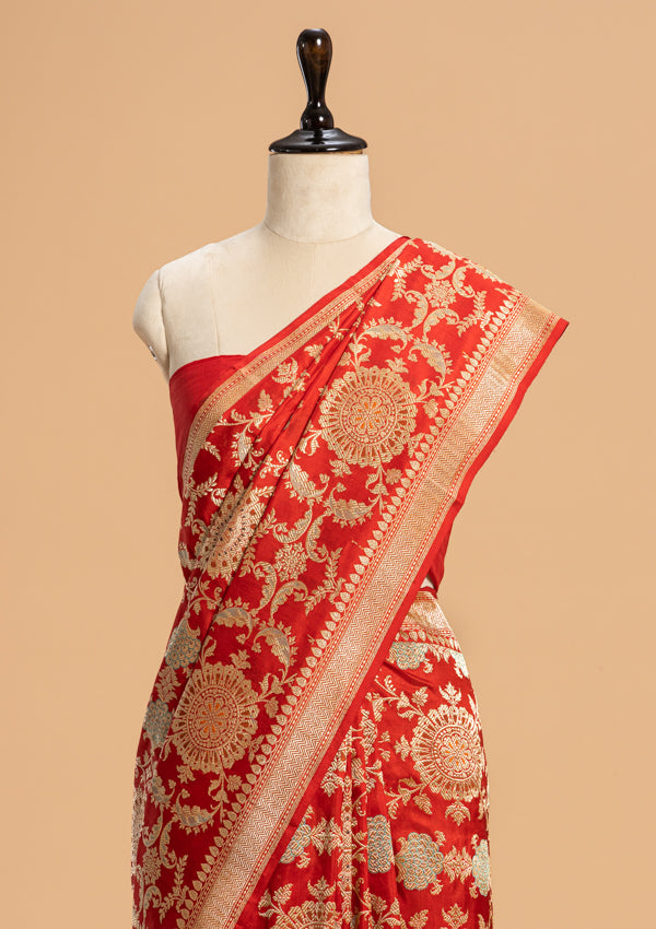 Red Kadwa Jaal Silk Saree