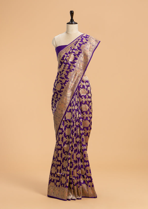 Purple Kadwa Jaal Silk Saree
