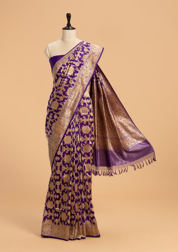 Purple Kadwa Jaal Silk Saree