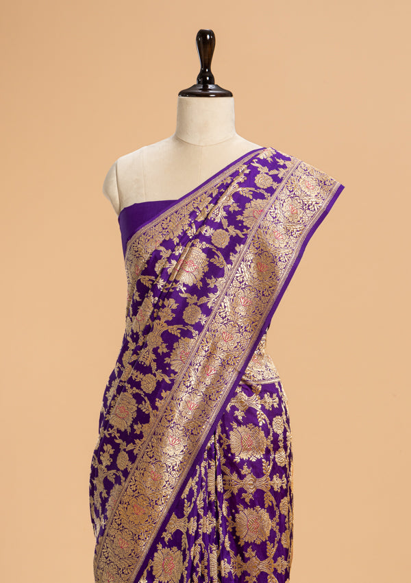 Purple Kadwa Jaal Silk Saree