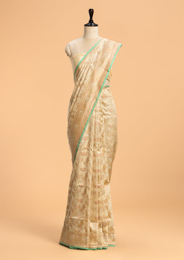 Off-White Kadwa Jaal Silk Saree