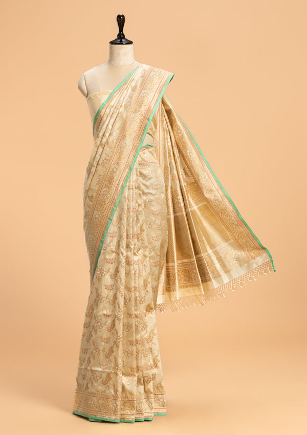 Off-White Kadwa Jaal Silk Saree