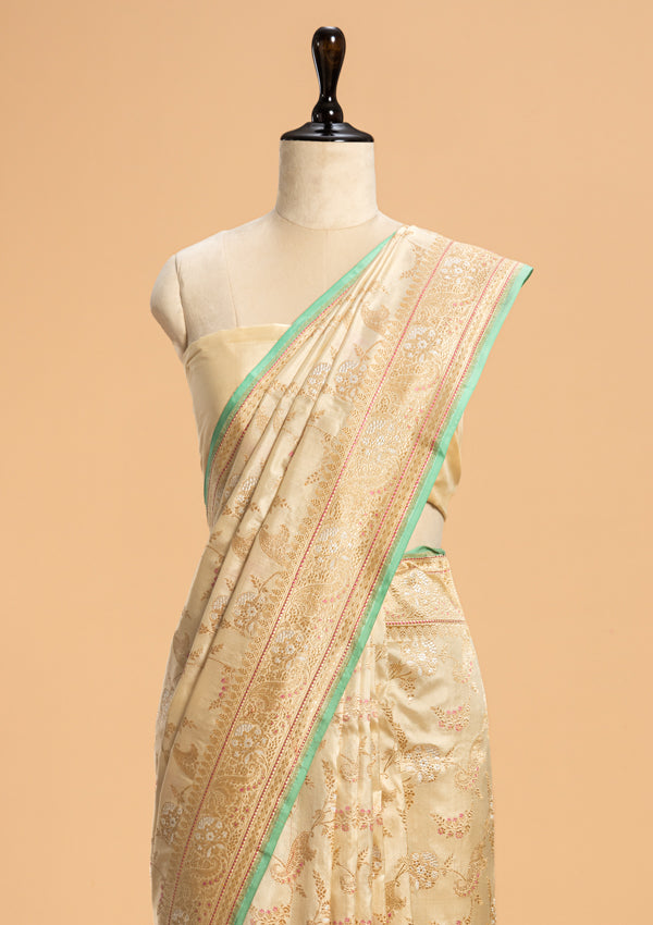 Off-White Kadwa Jaal Silk Saree