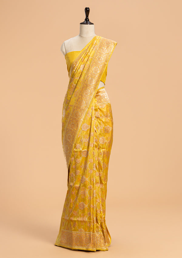 Yellow Kadwa Jaal Silk Saree