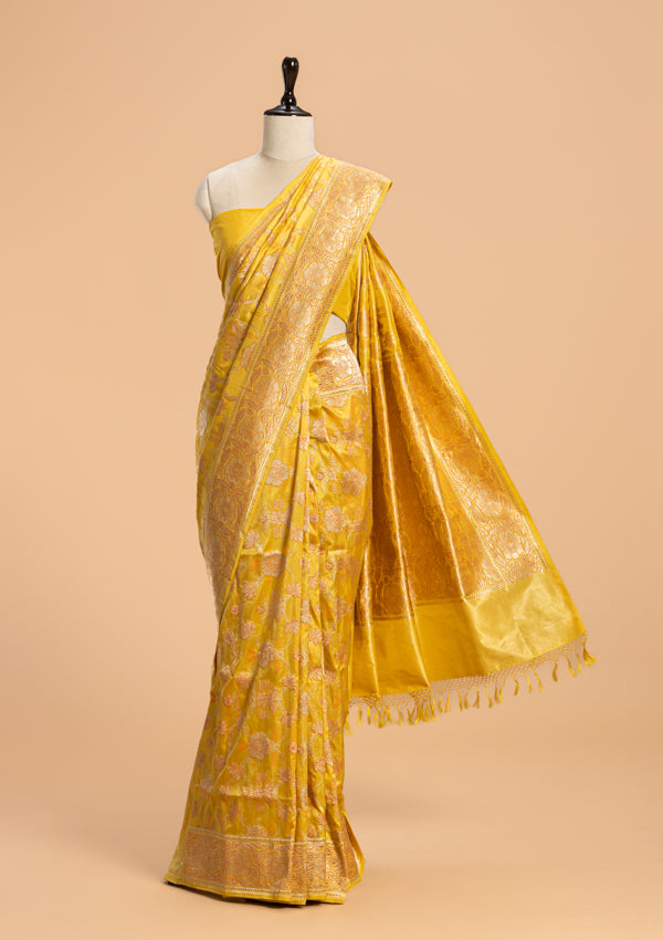 Yellow Kadwa Jaal Silk Saree