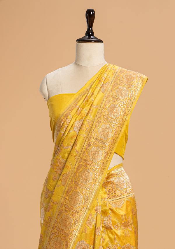 Yellow Kadwa Jaal Silk Saree