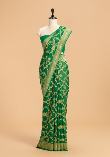 Green Kadwa Jaal Georgette Saree