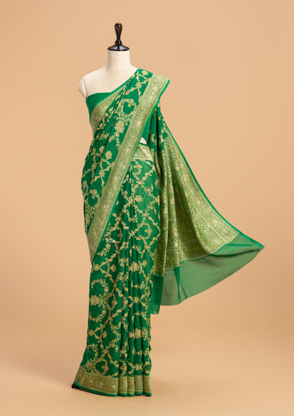 Green Kadwa Jaal Georgette Saree