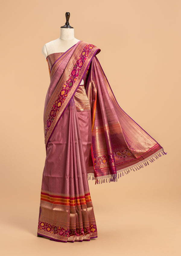 Gajar Pink Kadwa Tussar Silk Saree