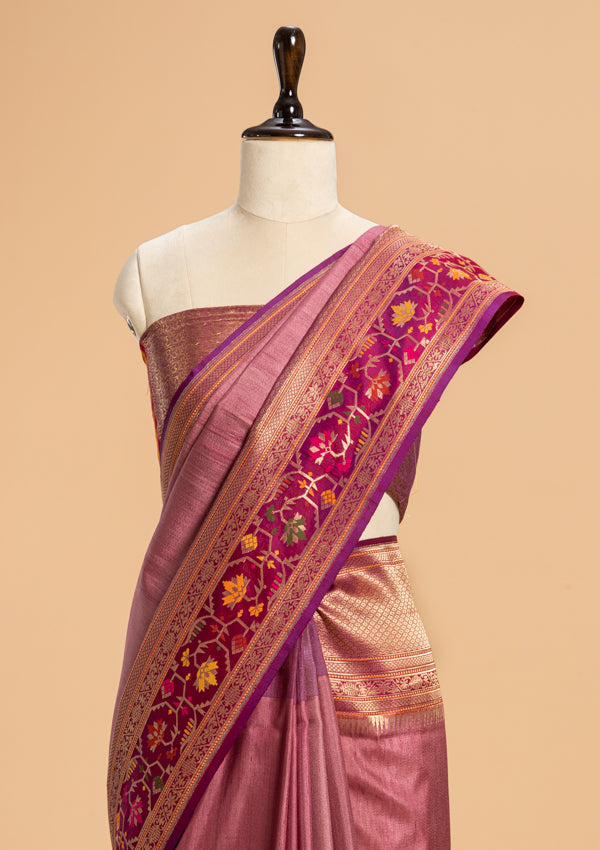 Gajar Pink Kadwa Tussar Silk Saree