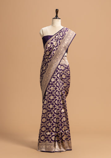 Purple Jamdani Silk Saree