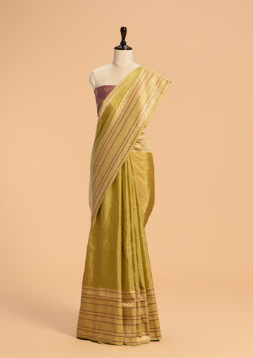 Olive Green Kadwa Silk Saree