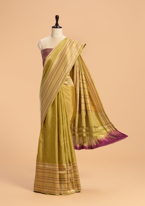 Olive Green Kadwa Silk Saree