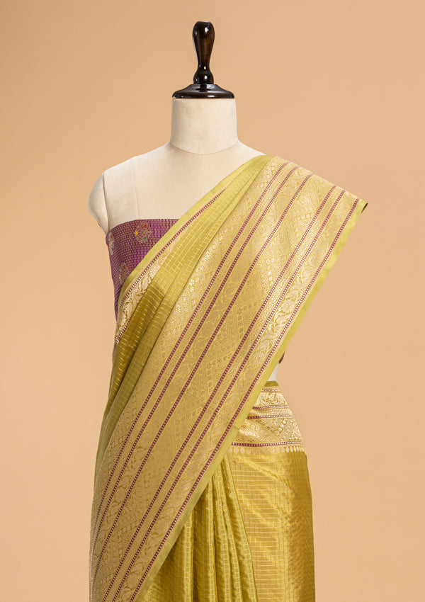 Olive Green Kadwa Silk Saree