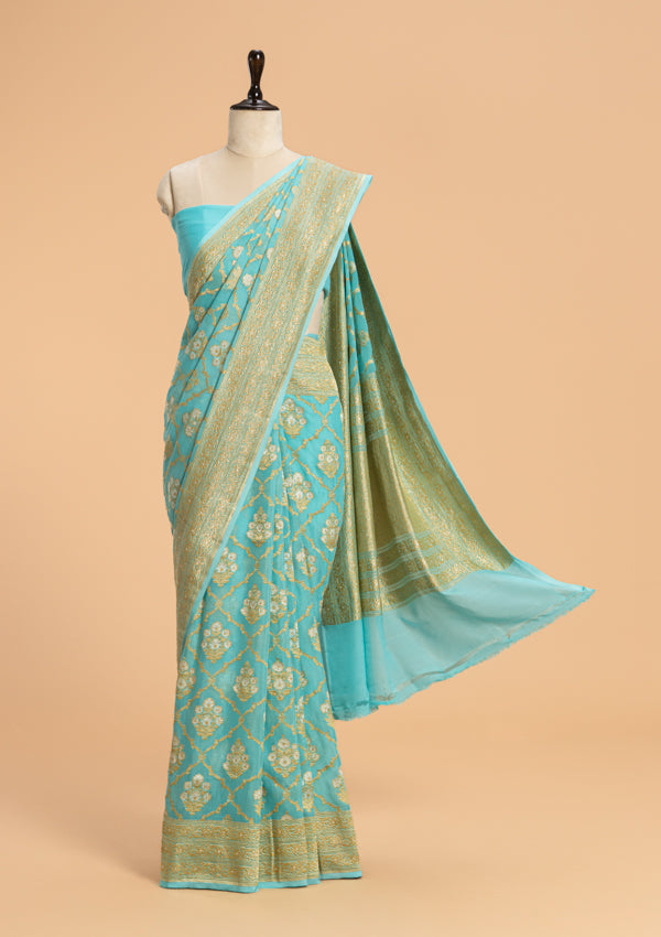 Firozi Kadwa Jaal Georgette Saree