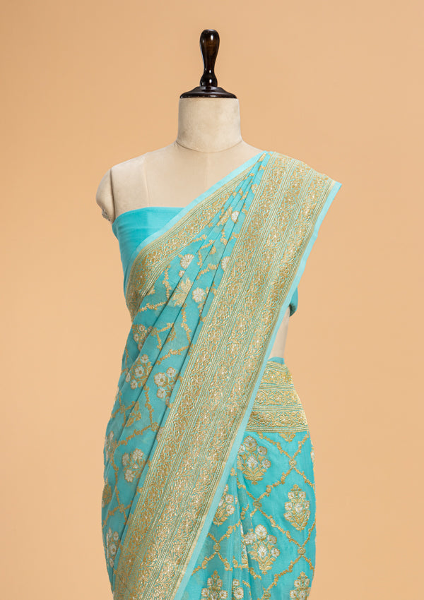 Firozi Kadwa Jaal Georgette Saree