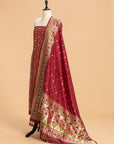 Maroon Jamdani Silk Dress