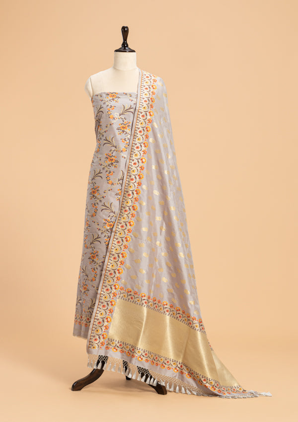 Grey Jamdani Silk Dress