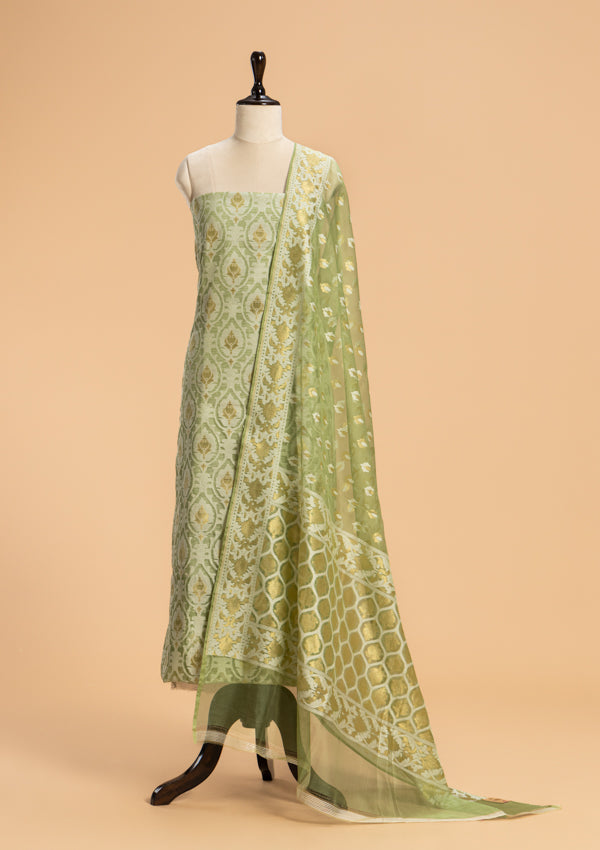 Pistachio Green Jamdani Cotton Net Dress