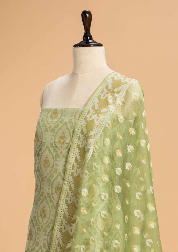 Pistachio Green Jamdani Cotton Net Dress
