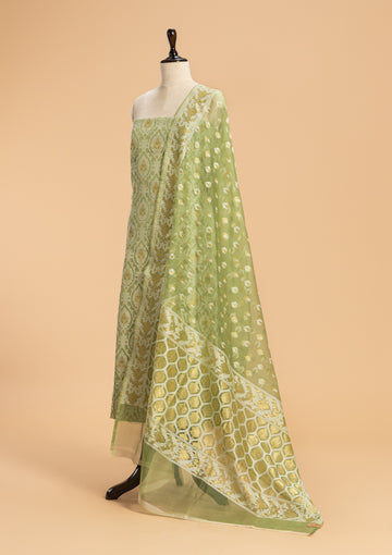 Pistachio Green Jamdani Cotton Net Dress