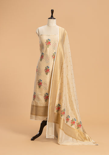 Off-White Jamdani Silk Dress