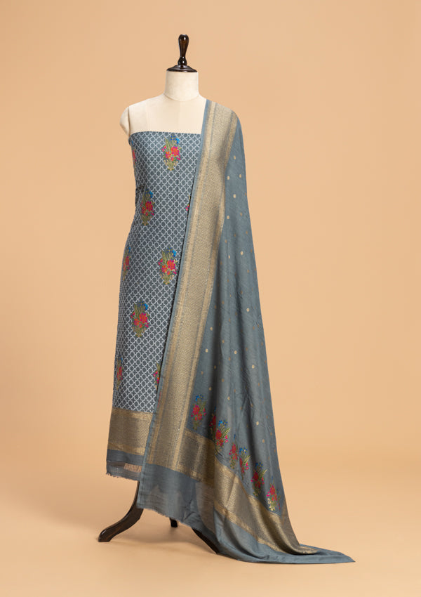 Grey Jamdani Silk Dress