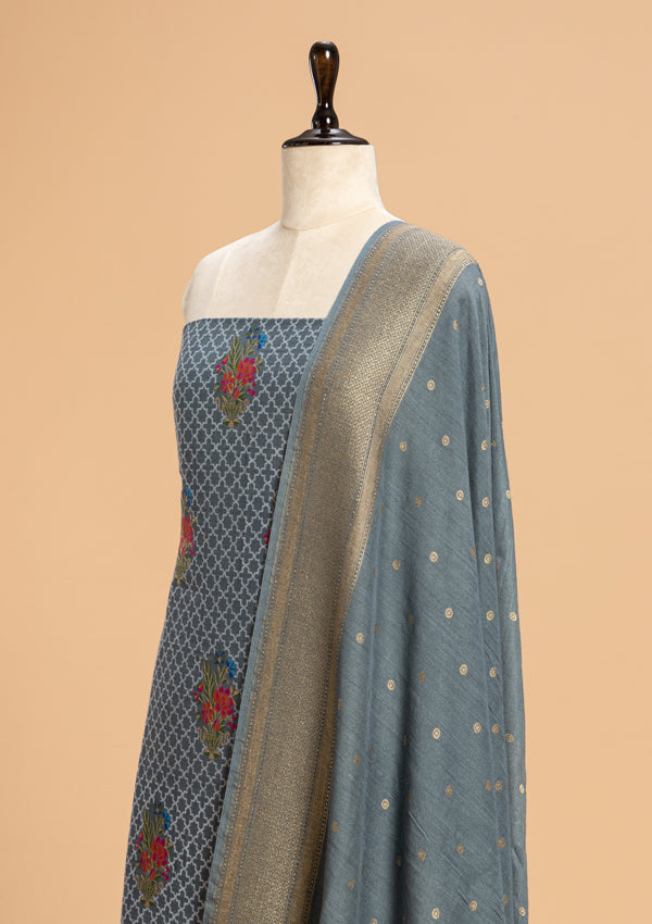 Grey Jamdani Silk Dress
