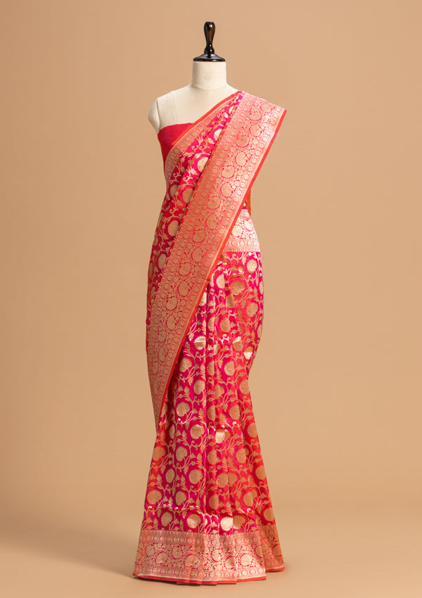 Rani Pink Jamdani Silk Saree