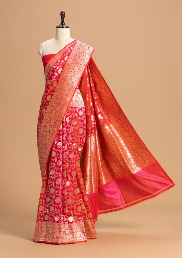 Rani Pink Jamdani Silk Saree